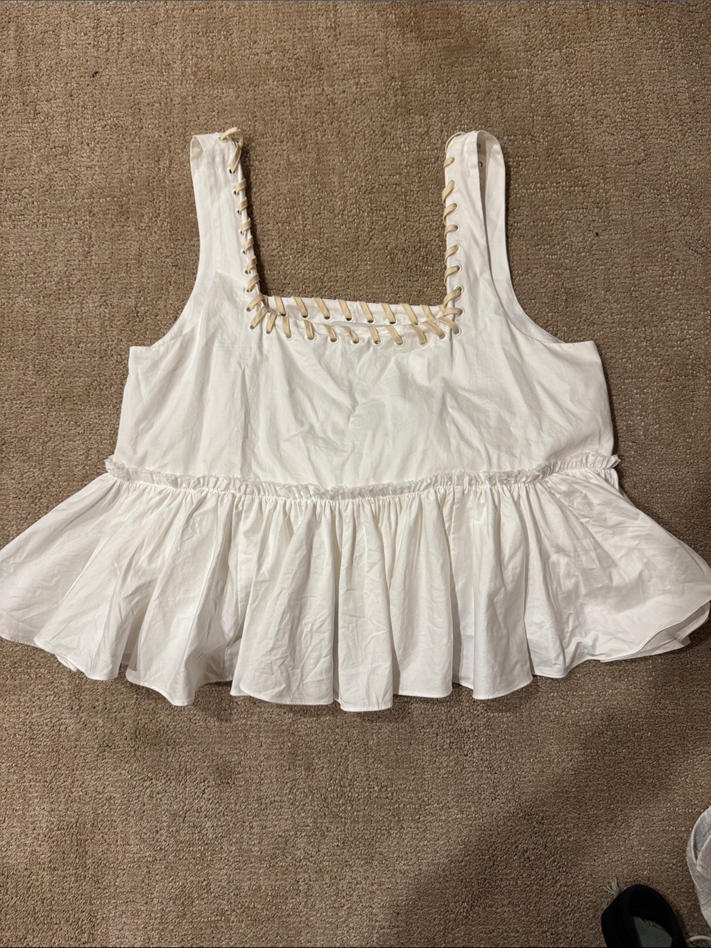 Aje. White Peplum Lace-Up Tank Top